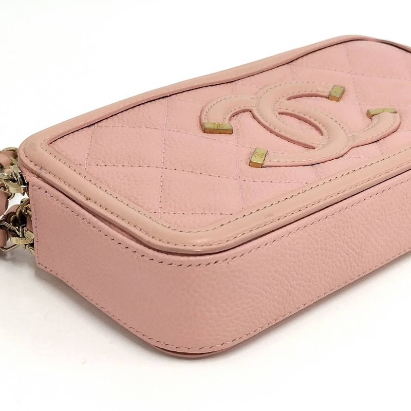 Chanel Chain Wallet Coco Mark Leather Pink A84450