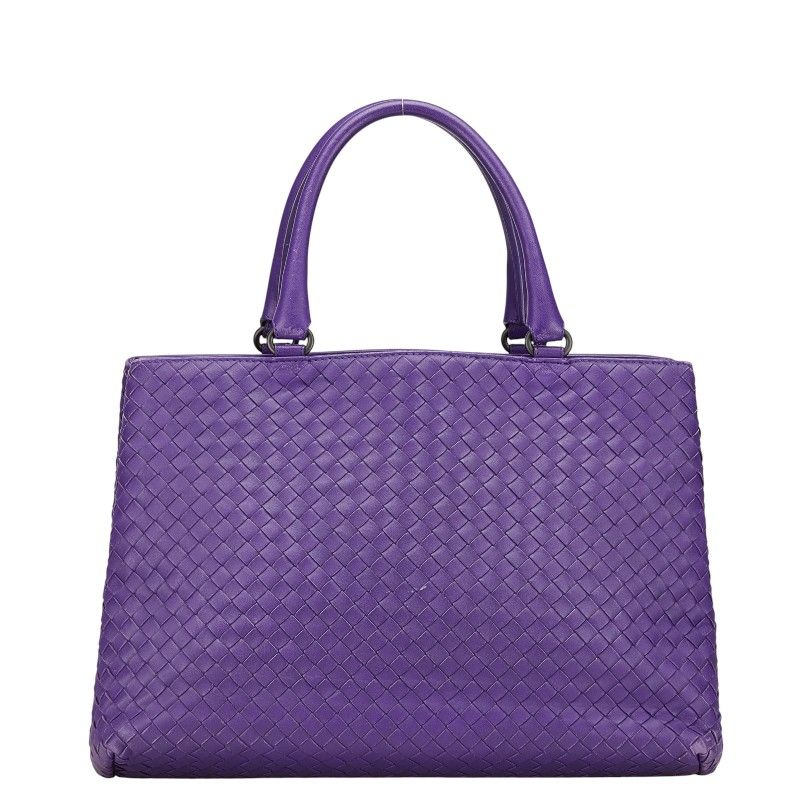 Bottega Veneta Intrecciato Handbag Tote Bag Purple Leather Women Bottega Veneta