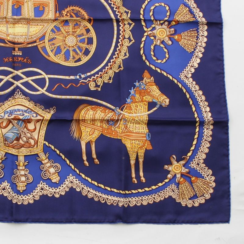 Hermes Carre 90 Paperoles Papoule Carriages And Nobles Silk Scarf Navy