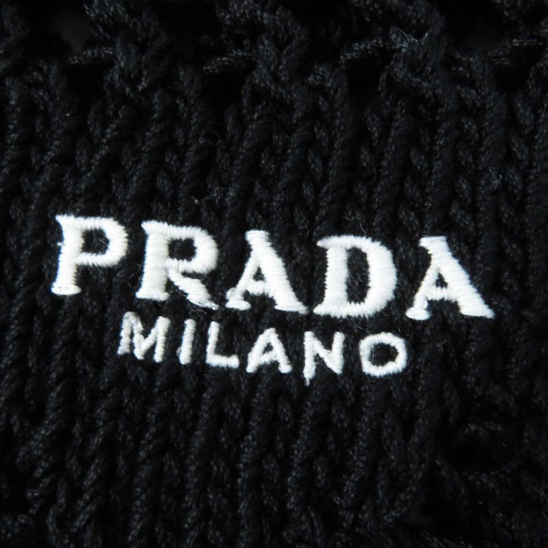 Prada 23SS P29980 Cotton Triangle Logo Embroidery Mesh Cropped Sleeveless Top/