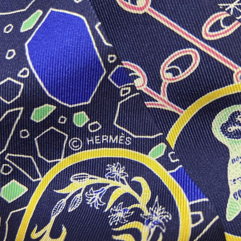 Hermes Scarf Twillie Navy And Blue And Multi Ribbon Scarf