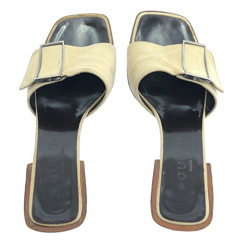 Gucci - Metal Buckle Square Toe Heeled Sandals - 34 - Beige - Women's