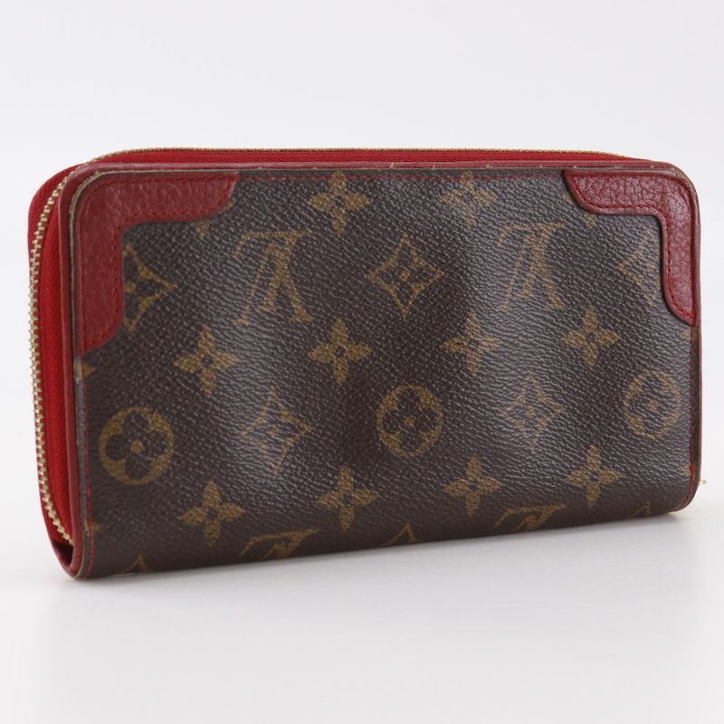 Louis Vuitton Zippy Wallet Retiro M61854 Monogram Canvas Threes Brown/red