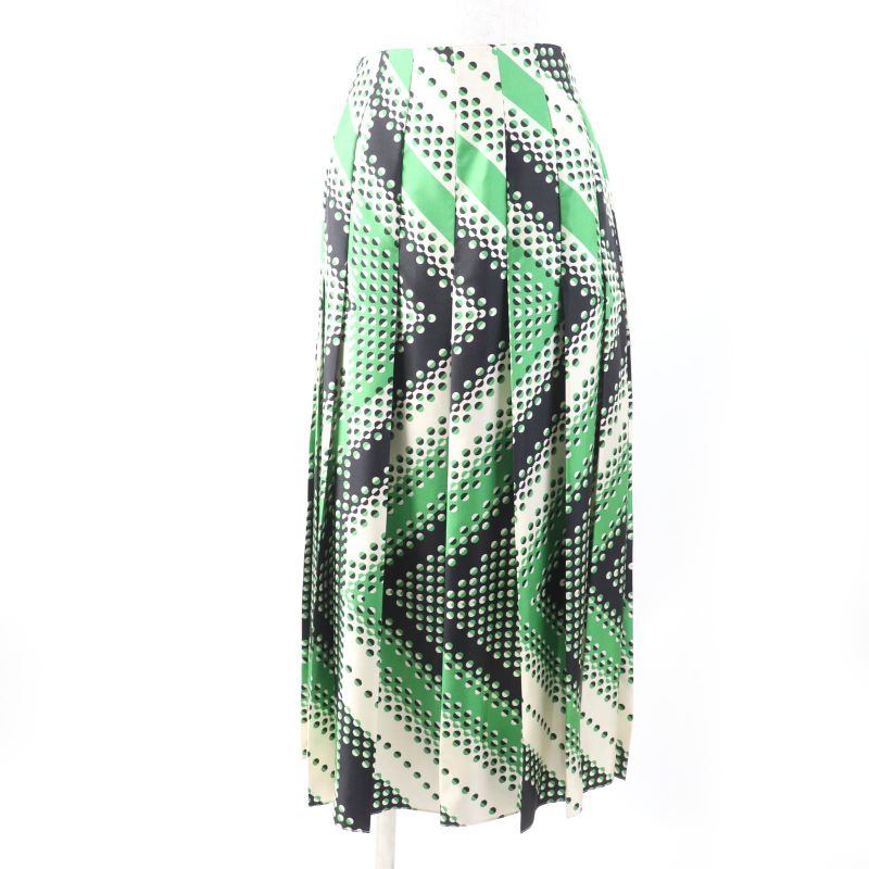 Gucci 409370 100% Silk Dotted Pleated Skirt Long Skirt Greenish 36 Garmented