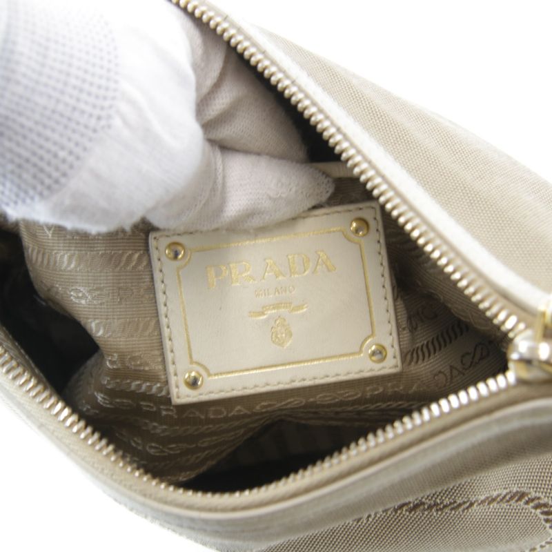 Prada Logo Jacquard Shoulder Bag Canvas Ladies
