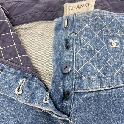 Chanel Matelasse Cotton Coco Mark Denim Pants Blue 371386