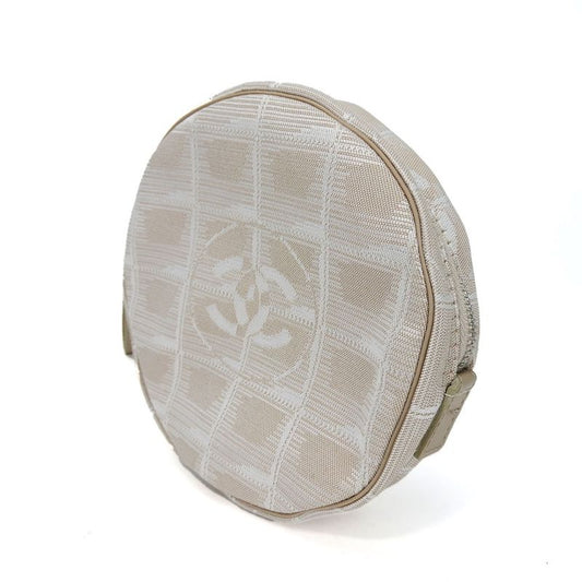 Chanel Pouch New Travel Line Coco Mark 7th Beige Jacquard Nylon Round Small