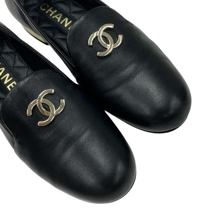 Chanel Loafers Leather Shoes Lambskin Black Gold Opera Shoes Flat Shoes Here
