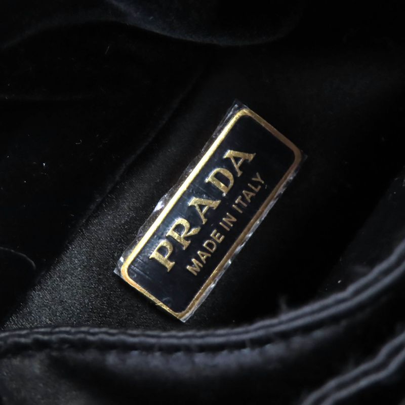 Prada 1ba410 Padded Velvet Mini Handbag Triangle Logo 2WAY Shoulder Bag Black