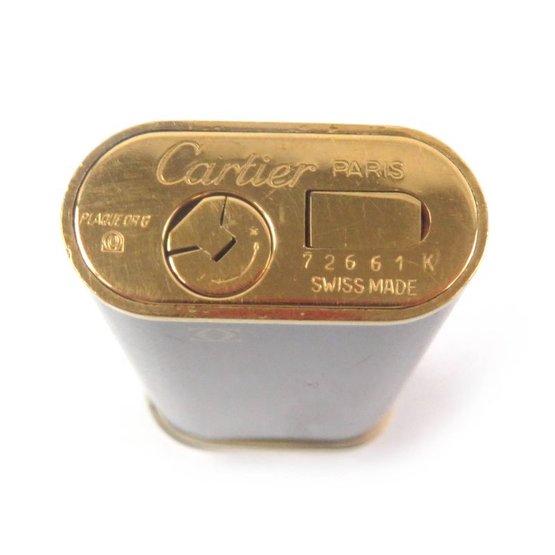 Cartier Trinity Deubre C Oval Shape Smoking Tool Gas Lighter Black Gold Swiss