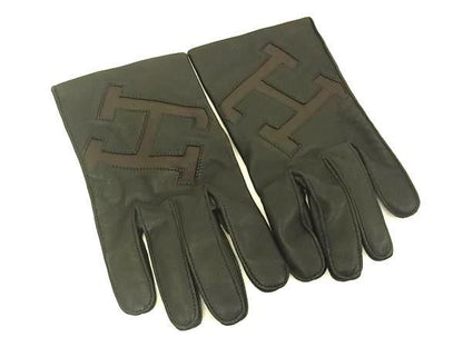 Hermes H Stamp Logo Lambskin Gloves Size 8 Women's Black Fb0800