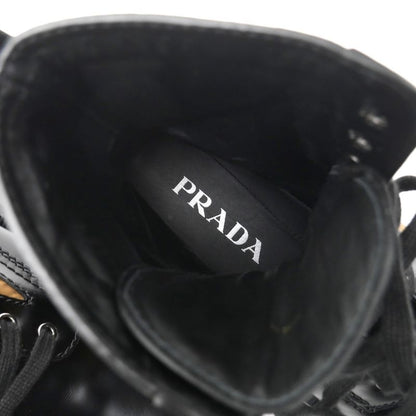 Prada Boots Size 6 Triangle Logo Combat Boots Leather Shoes Made In Italy