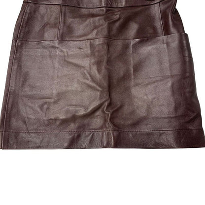 3247 Celine Dark Brown Leather Tight Skirt Size 34 Preowned Phoebe Period Lamb