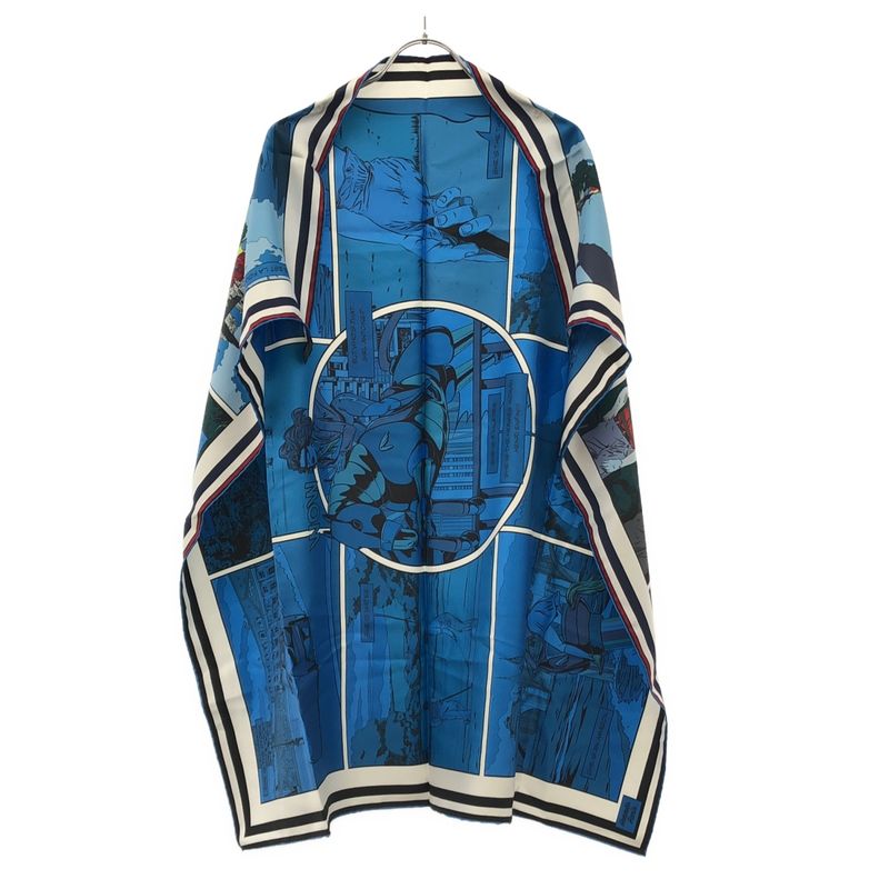 Hermes 20ss Wow Carré Double Face 90 Silk Scarf Blue and Multicolor