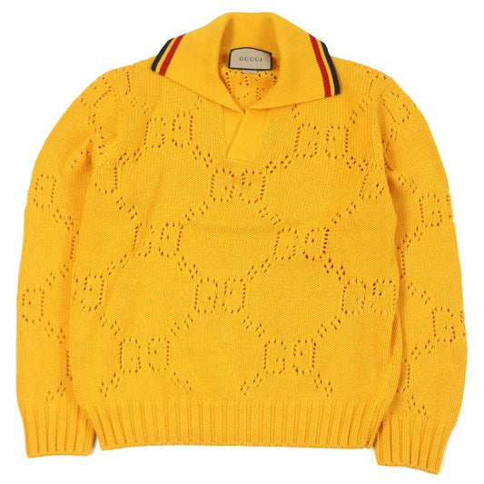 Gucci 737654 100% Cotton Perforated GG Webline Sweater Long Sleeve Knit Yellow