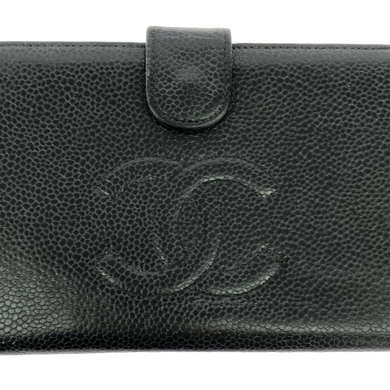 Chanel Caviar Skin Coco Mark Wallet Long Wallet Black