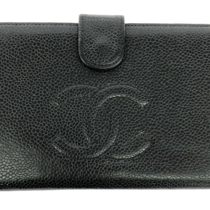 Chanel Caviar Skin Coco Mark Wallet Long Wallet Black