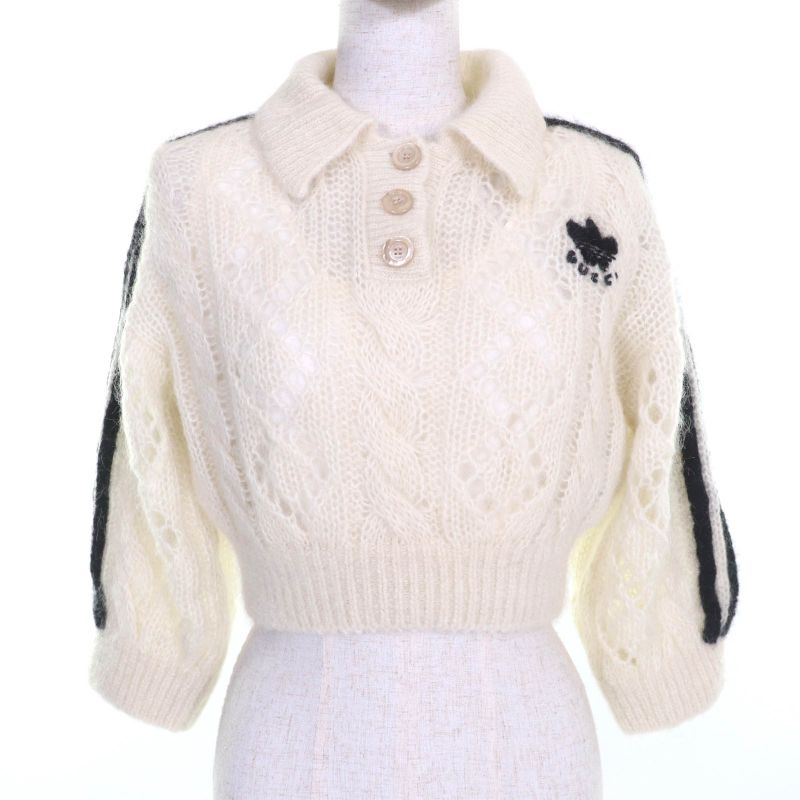 Gucci×adidas 717297 Mohair Blend With Inner Trefoil Three-line Keyed Cropped