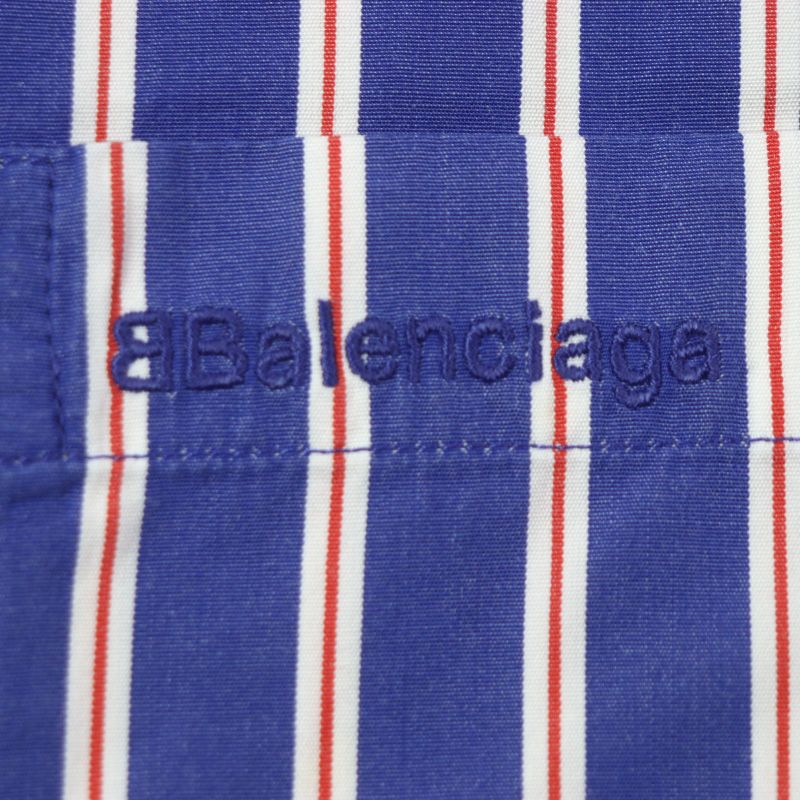 Balenciaga 21SS 642265 100% Cotton Stripe Logo Embroidery Oversized Long
