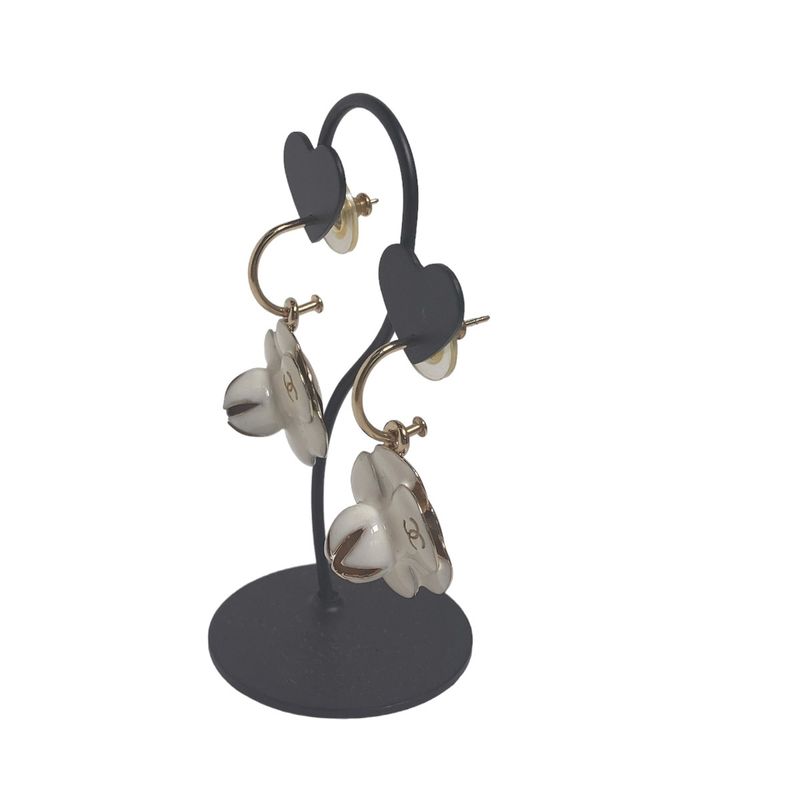 Chanel Coco Mark 02P Large Shaking Hoop Earrings Camellia Earrings Chanel