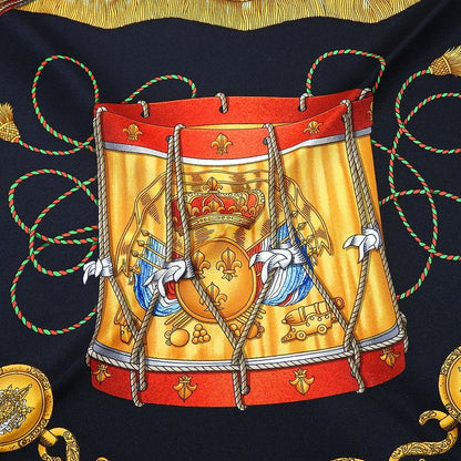 Hermes Scarf Carré 90 Silk Black Gold LES Tambours Tambour Drums Women Hermes
