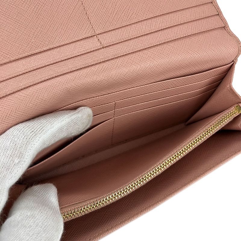 Prada Long Wallet 1mh132 Saffiano Leather Light Pink Gold Hardware Fold Simple
