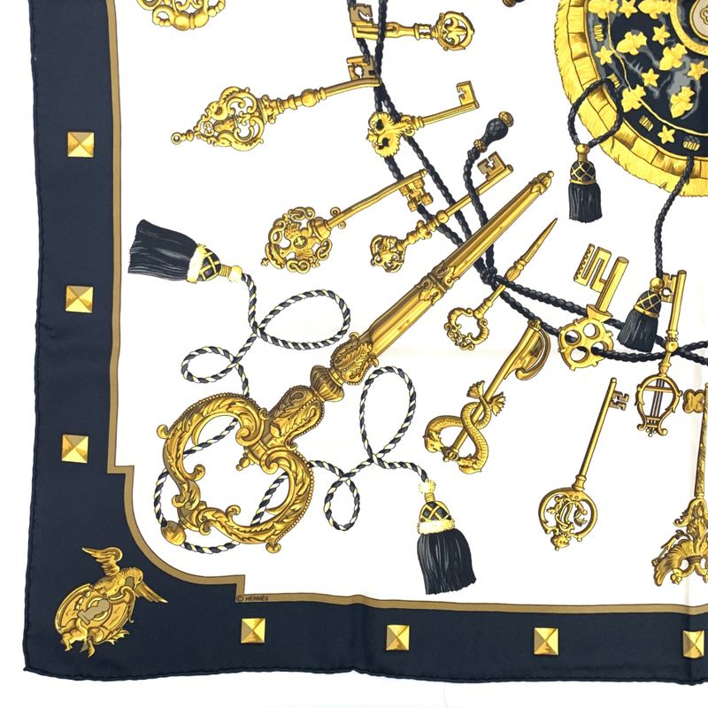 Hermes Carre 90 LES CLES Key Motif Black Silk