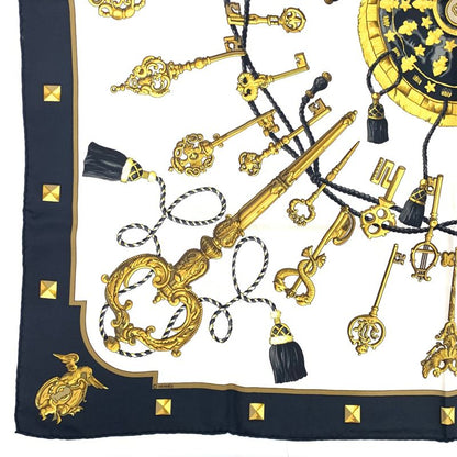 Hermes Carre 90 LES CLES Key Motif Black Silk
