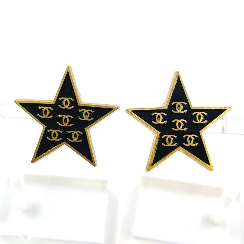 Chanel Star Coco Mark GP Gold And Black Earrings