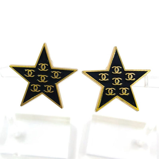 Chanel Star Coco Mark GP Gold And Black Earrings