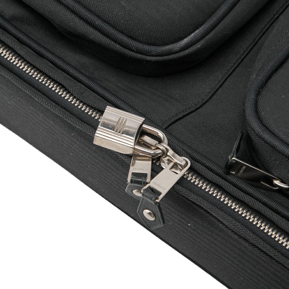 Hermes Acapulco Carry Bag Twirl Chevron Black Ladies Men Suitcases Handbags