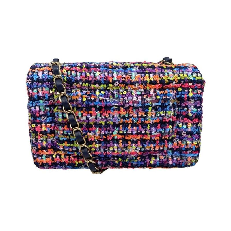 Chanel Shoulder Bag Mini Classic Chain Flap A69900 Matelasse Tweed Sequins Coco