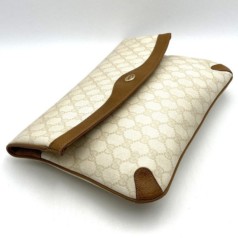 Gucci 89 02 075 Clutch Bag GG Supreme Canvas White Brown Ladies Men