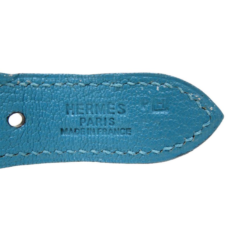 Hermes Trim 24 Chevre Turquoise Silver Hardware □H Engraved Shoulder Bag Blue