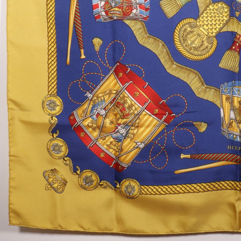 Hermes Carre 90 LES Tambours Tambour Drums Silk Blue Ladies Scarf