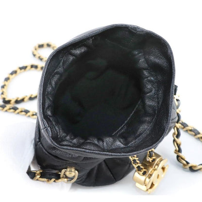 Chanel Matelasse Drawstring Chain Shoulder Bag Leather Black Matelasse Shoulder