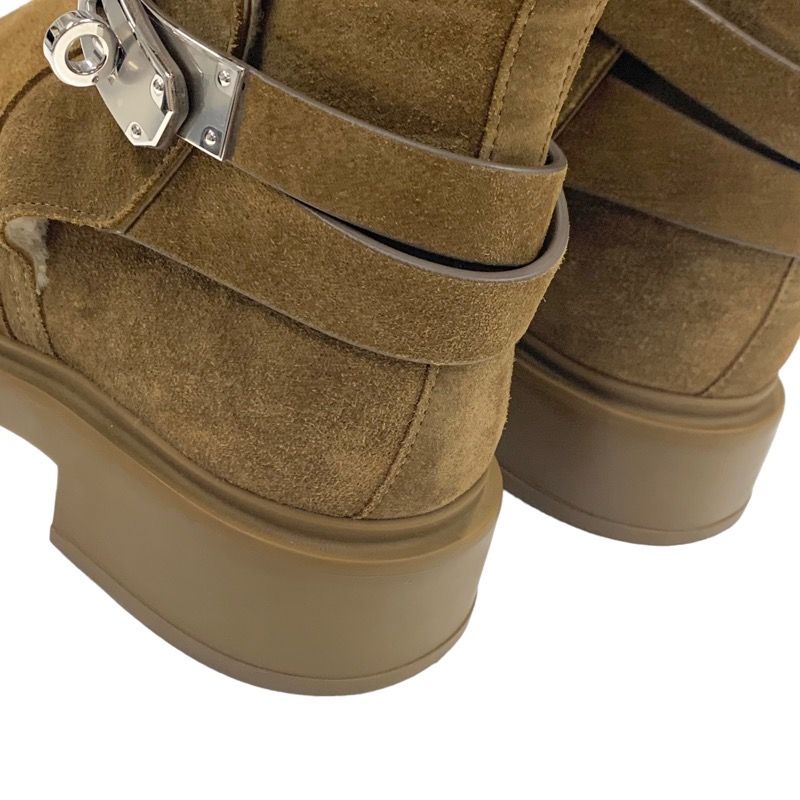 Hermes Veo Boots Short Boots Shoes Suede Shearling Brown Silver Shearling Boots