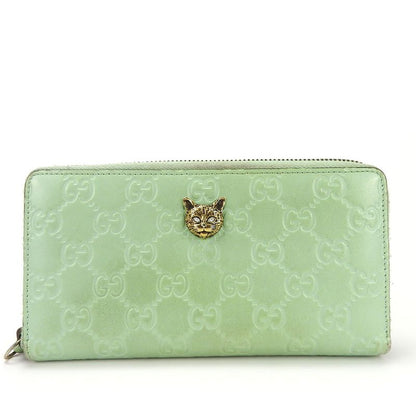 Gucci Long Wallet Round Zipper 548058 Sima Leather Mint Green Color Linea Cat