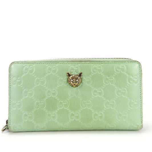 Gucci Long Wallet Round Zipper 548058 Sima Leather Mint Green Color Linea Cat