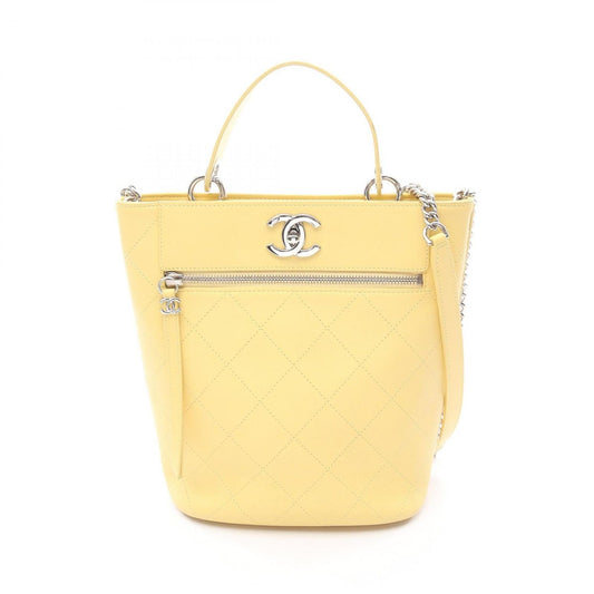 Chanel Shoulder Bag Quilted Bucket Yellow Leather 2-Way