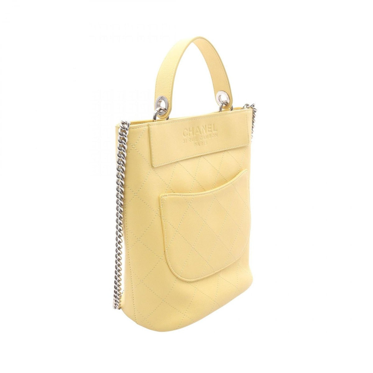 Chanel Shoulder Bag Quilted Bucket Yellow Leather 2-Way — view 2