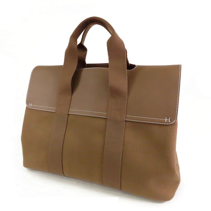 Hermes Valparaiso MM Etoupe Silver Toile Chevron Leather Handbag — view 2