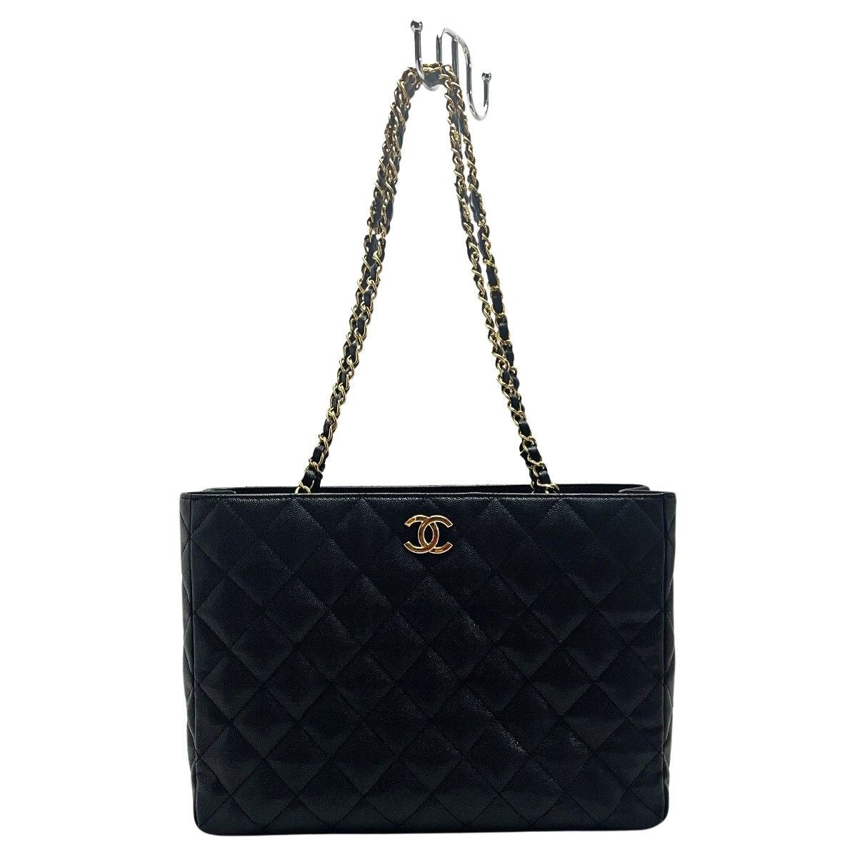 Chanel Quilted As3634 Black Chain Tote Bag Caviar Leather Gold Hardware