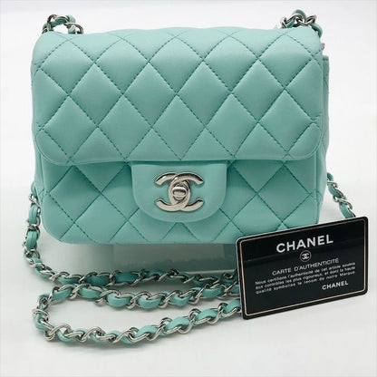 Chanel CC Logo Turnlock Lambskin Mini Quilted Chain Shoulder Bag Blue