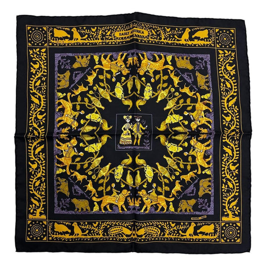 Hermes Scarf Early America Vintage Silk Black