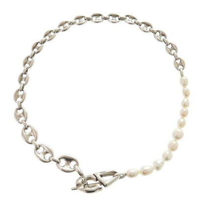 Christian Dior CD30 Brass Freshwater Pearl Silver White Necklace 1203