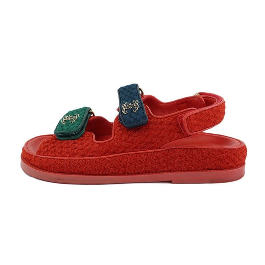 Chanel Sports Sandals Red Multicolor 36 Leather CC