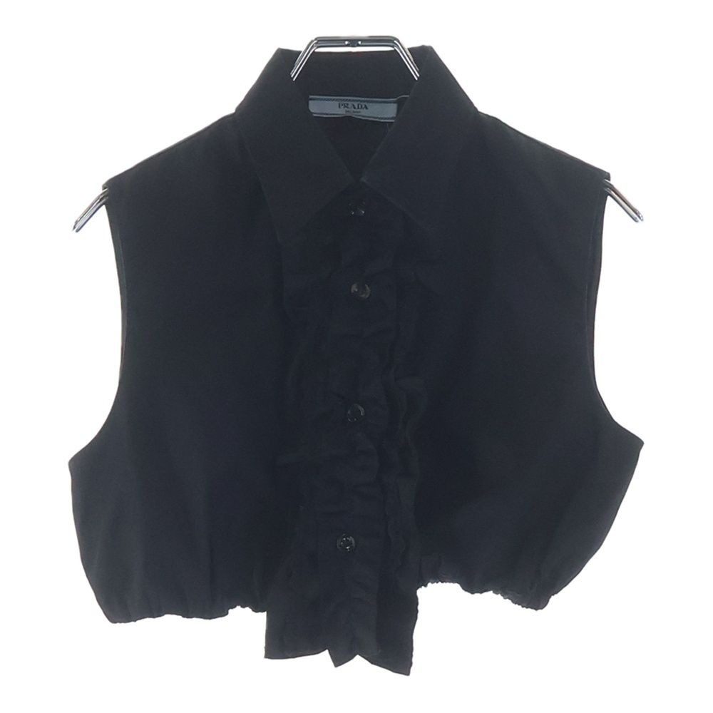 Prada Re-Nylon Gabardine Sleeve Crop Top Nylon Shirt Black