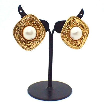 Chanel Earrings Costume Pearl Metal Gold Made in '90