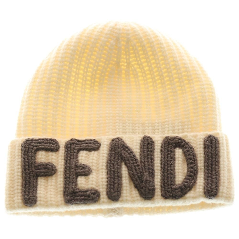 Fendi Front Logo Knit Cap Ivory